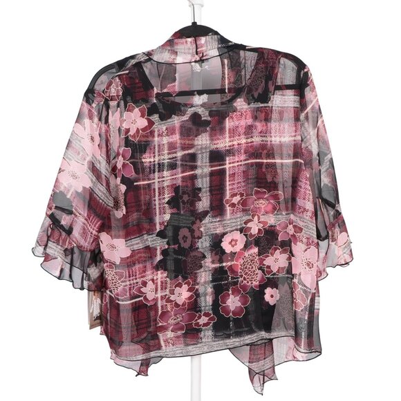 Nicola Blouse Set Cardigan Pleated Tank Womens L Floral Sheer Pink Black Gray - Picture 5 of 7